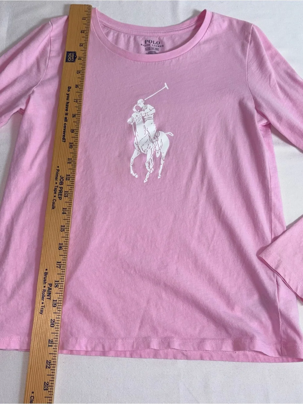 Ralph Lauren Pink Long-Sleeve Polo Logo Tee girls age 12 - 14 cotton